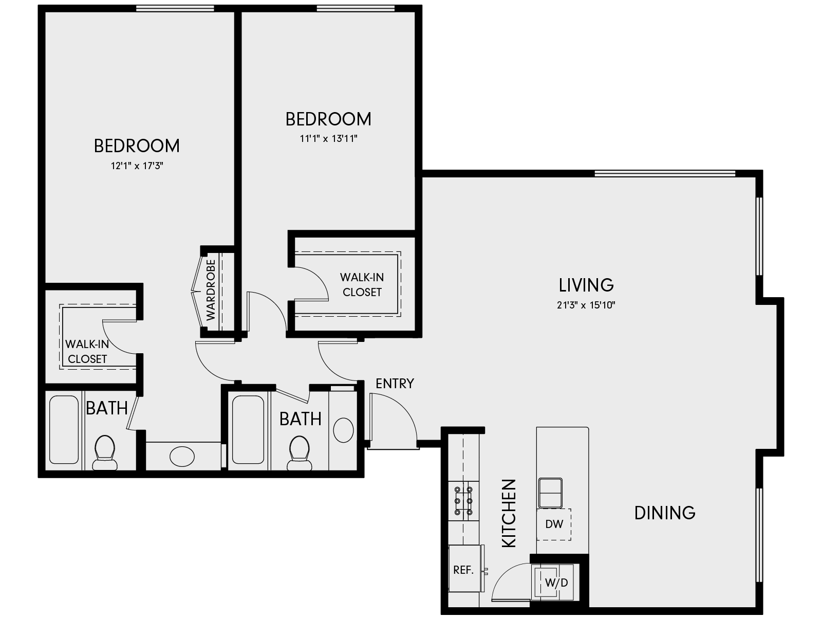 Floor plan for 2 beds, 2 baths, 1322 sqft
